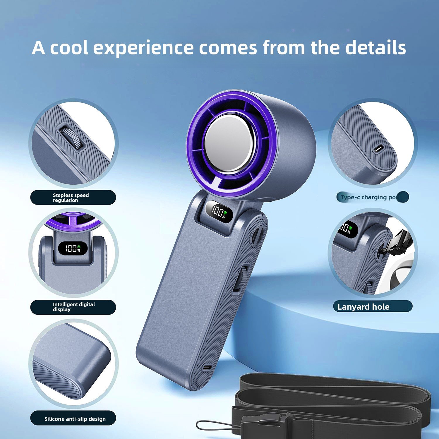Portable Folding Rechargeable Mini Fan for Cross-border Sales - Image 3