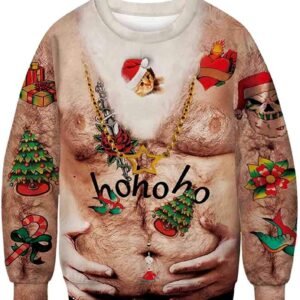 3D Printed Funny Chest Hair Couple Sweatshirt Long Sleeve Pullover Christmas Top